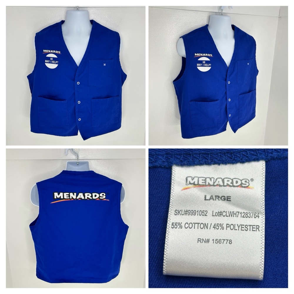 Menards Vest Large Employee Work Uniform Button Save Big Money Unisex Streetwear